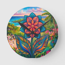 Reloj Redondo Mediano Flor tropical vibrante en el paraíso