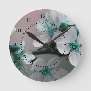 Reloj Redondo Mediano Flor Verde azulada rusa contemporánea