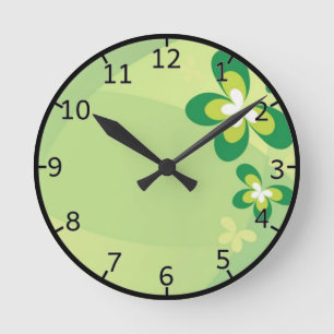 Reloj Redondo Mediano Flor verde de la primavera