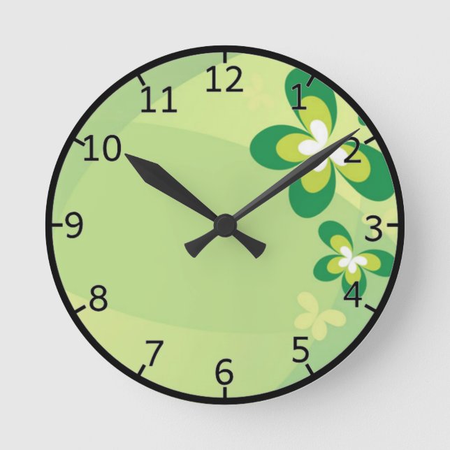Reloj Redondo Mediano Flor verde de la primavera (Anverso)