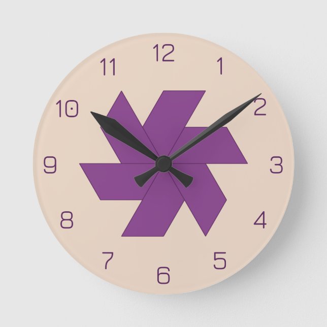 Reloj Redondo Mediano Flor violeta de mosaico trapezoide (Anverso)
