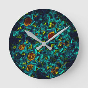 Reloj Redondo Mediano Flor virtual em azul gradiente, estilhaçada