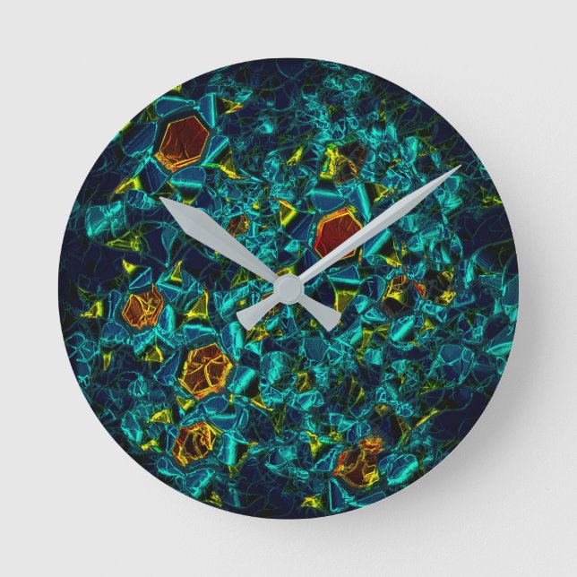 Reloj Redondo Mediano Flor virtual em azul gradiente, estilhaçada (Anverso)