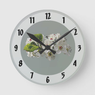 Reloj Redondo Mediano Floración de flores blancas de peral