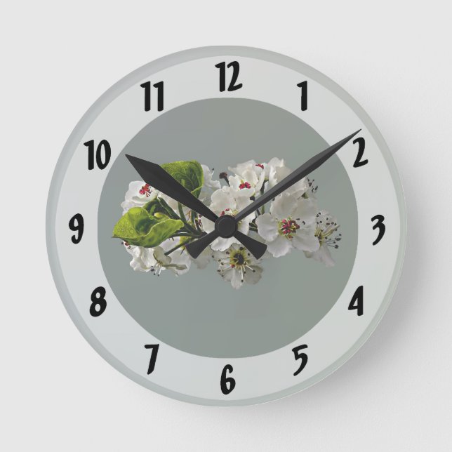 Reloj Redondo Mediano Floración de flores blancas de peral (Anverso)