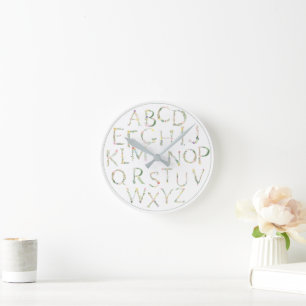 Reloj Redondo Mediano Floral ABC Alphabet Canvas Wall Art