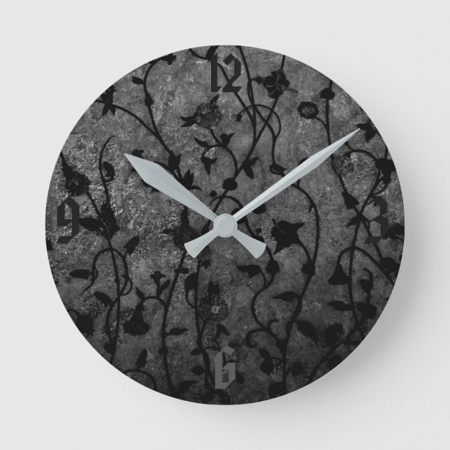 Reloj Redondo Mediano Floral antiguo gótico blanco y negro (Anverso)