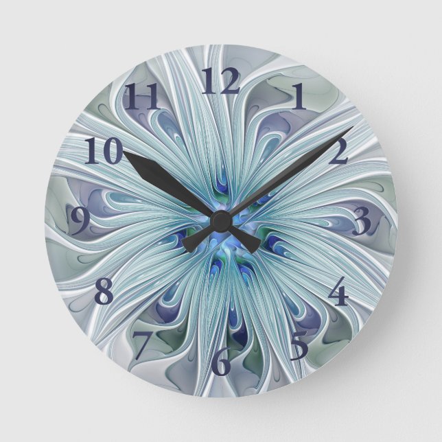 Reloj Redondo Mediano Floral Beauty Abstract Modern Blue Pastel Flower (Anverso)