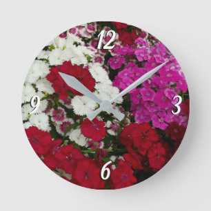 Reloj Redondo Mediano Floral blanca, rosa y roja de Dianthus