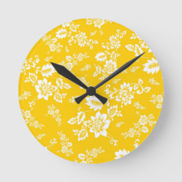 Reloj Redondo Mediano Floral Blanca sobre Fondo Amarillo de Primavera