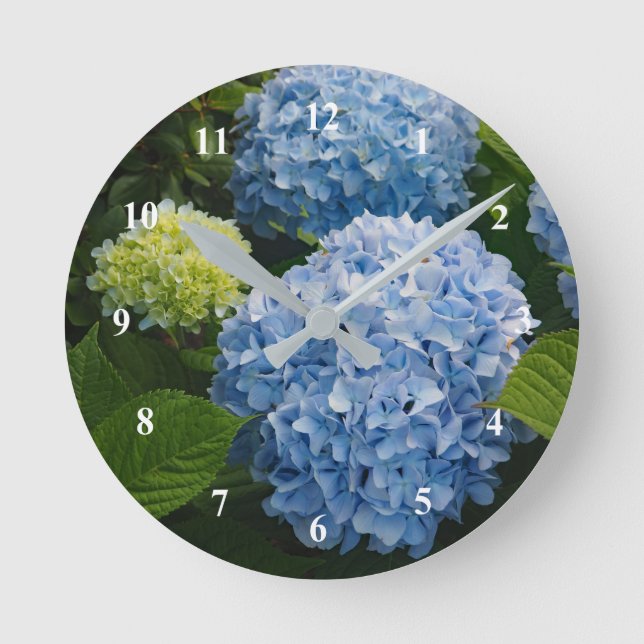 Reloj Redondo Mediano Floral Blue Hydrangea Photo (Anverso)