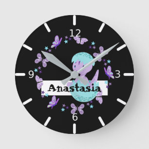 Reloj Redondo Mediano Floral Butterfly Wreath - Baby Dinosaur
