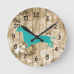 Reloj Redondo Mediano Floral Chalk Wood Faux Dachshund Wall Clock