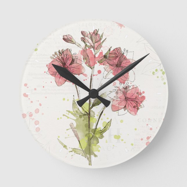 Reloj Redondo Mediano Floral Dark Pink Splash (Anverso)