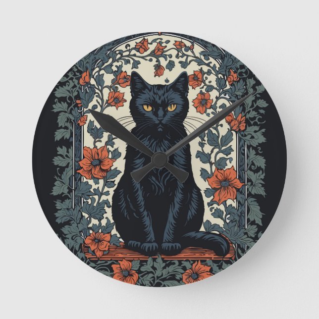 Reloj Redondo Mediano Floral de nata negra sentada (Anverso)