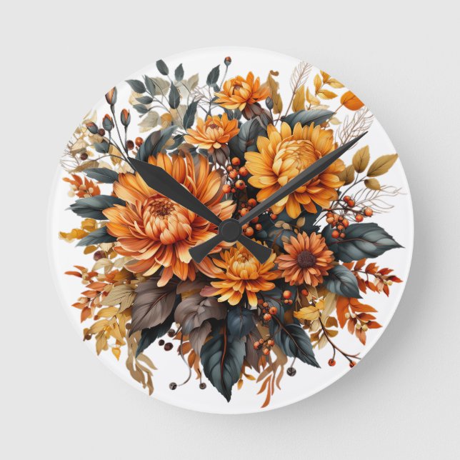 Reloj Redondo Mediano Floral de otoño espléndida (Anverso)