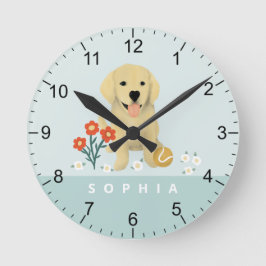 Reloj Redondo Mediano Floral de perro de Cuta Golden Retriever