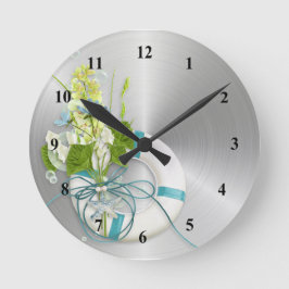Reloj Redondo Mediano Floral de preservación de la vida Verde azulada co
