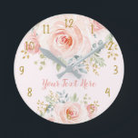 Reloj Redondo Mediano Floral de Rosa de oro rosado de Rubor bonito<br><div class="desc">Este diseño femenino presenta maravillosas rosas color agua rosa rubor con acentos de hojas de oro</div>