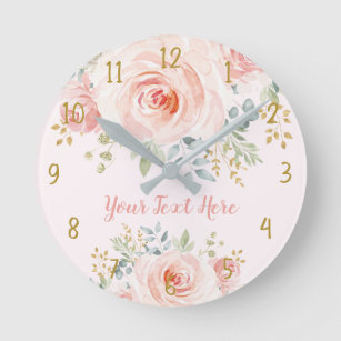 Reloj Redondo Mediano Floral de Rosa de oro rosado de Rubor bonito