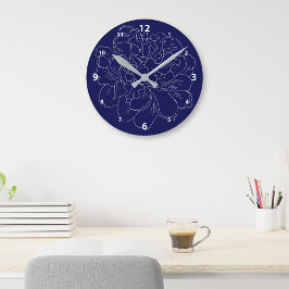 Reloj Redondo Mediano Floral elegante de plata azul de la marina