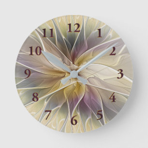 Reloj Redondo Mediano Floral Fantasy Gold Aubergine Abstract Fractal Art
