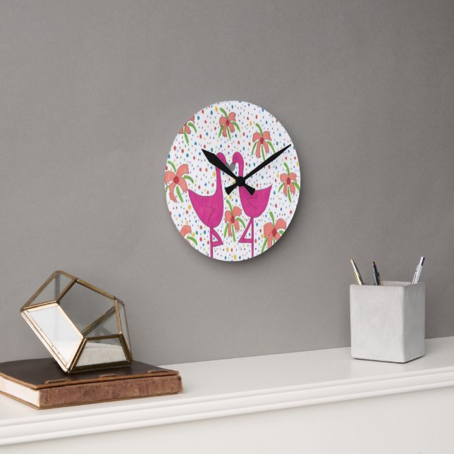 Reloj Redondo Mediano Floral Flamingo Fiesta (Oficina)