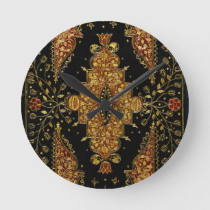 Reloj Redondo Mediano Floral negro y dorado caído