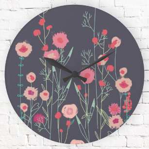 Reloj Redondo Mediano Floral oscuro