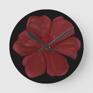 Reloj Redondo Mediano Floral Oscuro Botánico Profundo Carmesí Floración 