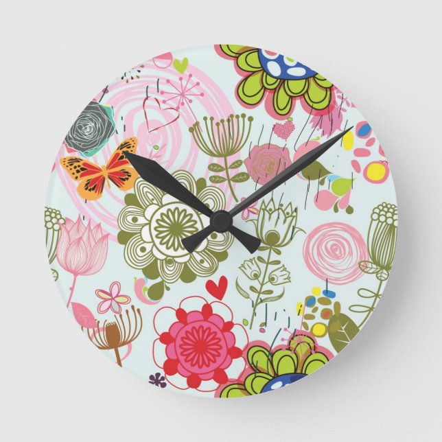 Reloj Redondo Mediano Floral pattern in retro style 2 (Anverso)