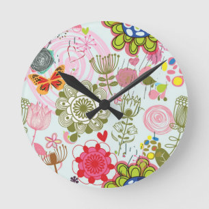 Reloj Redondo Mediano Floral pattern in retro style 2