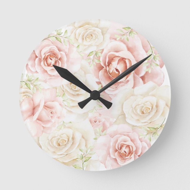 Reloj Redondo Mediano Floral Rubor rosa elegante (Anverso)