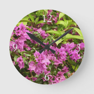 Reloj Redondo Mediano Floral Tropical Morada Bougainvillea