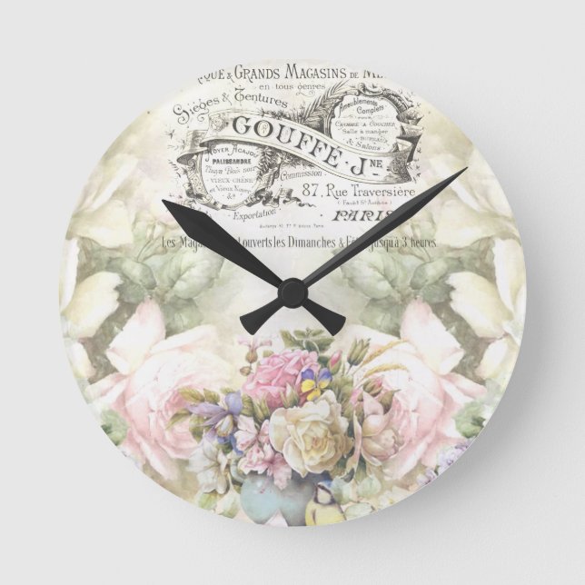 Reloj Redondo Mediano Floral victoriana, efemera publicitaria (Anverso)