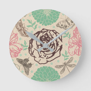 Reloj Redondo Mediano floral y mariposa intage   Casa inspirada en la na