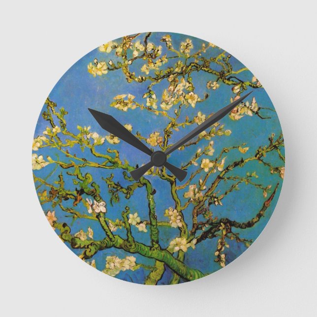 Reloj Redondo Mediano Floreciente árbol de almendros por Vincent van Gog (Anverso)
