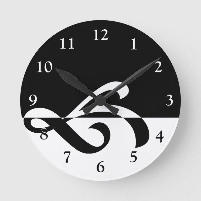 Reloj Redondo Mediano Florecimiento moderno en blanco y negro (Anverso)