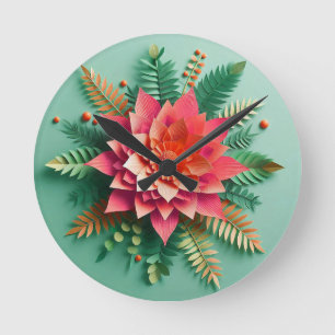 Reloj Redondo Mediano Flores 3d coloridas