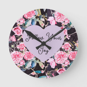 Reloj Redondo Mediano Flores Acuarela de Rosa Rosa Floral Niñas Alegría