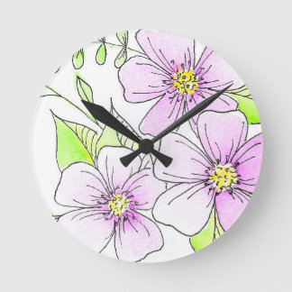 Reloj Redondo Mediano Flores Acuarela Moradas Bonitas