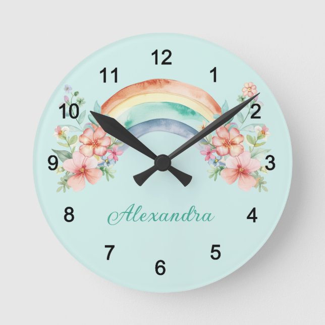 Reloj Redondo Mediano Flores acuáticas y arcoiris de bonito (Anverso)