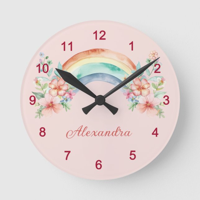 Reloj Redondo Mediano Flores acuáticas y arcoiris de bonito (Anverso)