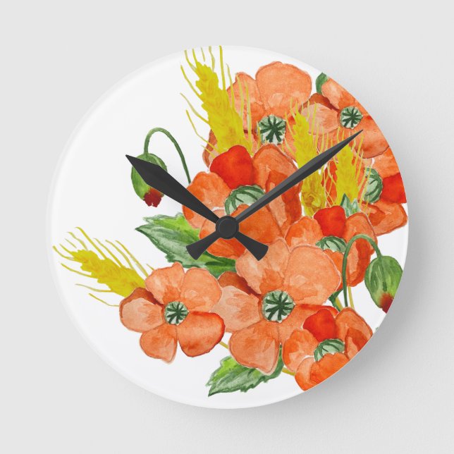 Reloj Redondo Mediano Flores adorables de amapola (Anverso)