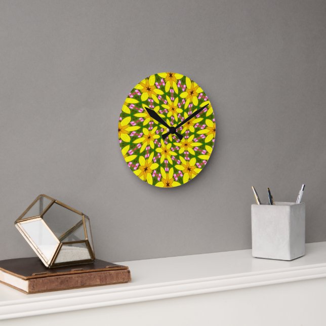 Reloj Redondo Mediano Flores amarillas brillantes (Oficina)