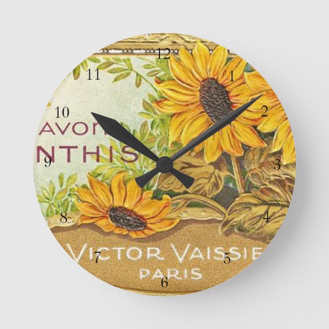 Reloj Redondo Mediano Flores amarillas francesas vintage (Anverso)