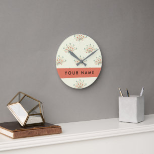 Reloj Redondo Mediano Flores azules y rojas, rojas, tu nombre