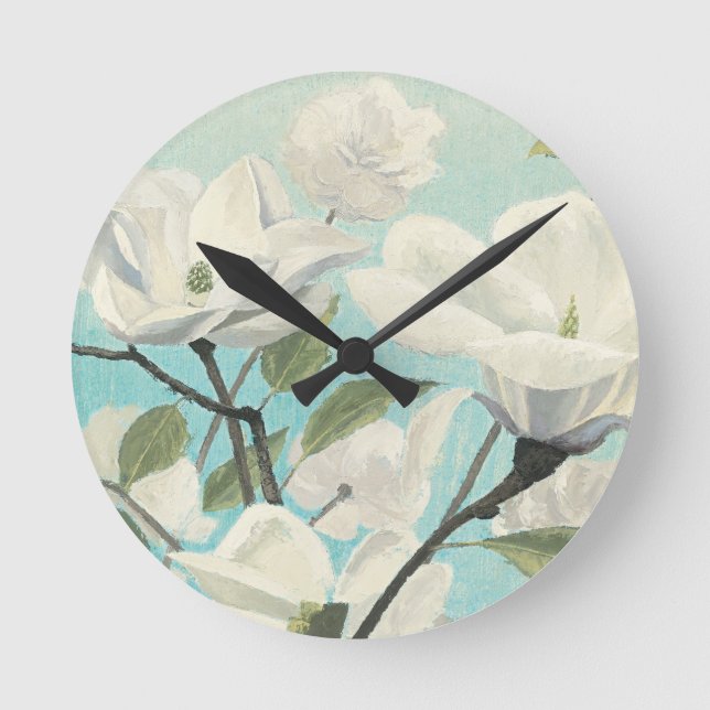 Reloj Redondo Mediano Flores blancas del sur (Anverso)