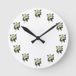 Reloj Redondo Mediano Flores blancas florecientes del flor de la