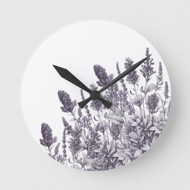 Reloj Redondo Mediano Flores blancas y negras (Anverso)